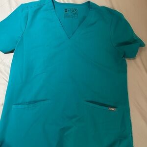 Figs Aqua V-Neck Scrub Top